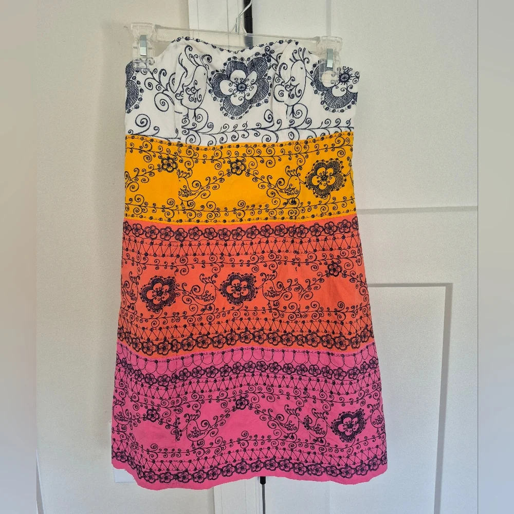 Lilly Pulitzer Dress Bird Is The Word Pink Embroidered Strapless Mini Size 2 - Picture 3 of 13